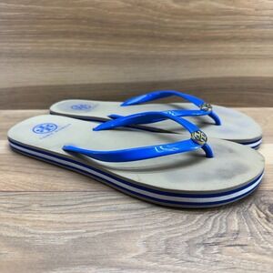 Tory Burch Blue Patent Strap Flip Flop Sandals